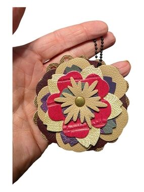 Roostercuster Original Handmade Leather Flower Keychain Charm - Multicolor